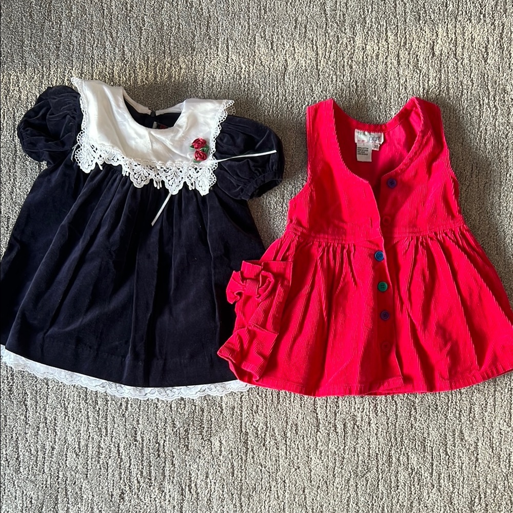 Retro trendy 2T navy and 3t vibrant red/pinkish dress bundle